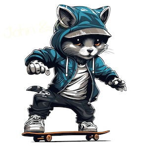 Chaton SVG, Cool Kitten SVG, Kitten Clipart, chat svg, chat clipart, Chaton et skateboard Svg pour la décoration de vêtements, Cutfile png Pdf jpg