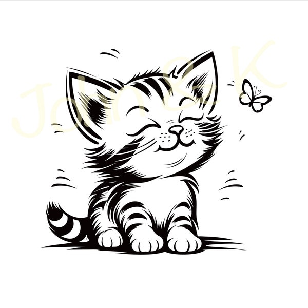 Kätzchen mit Schmetterling svg, süße Katze svg, Vektor für sie, Katze svg für Fleece, Shirt, Handtuch, Cutfile png Pdf jpg, Vektor für Katzenliebhaber