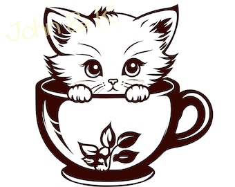 Kitten Svg, Kitten in cup Svg, Cute kitten svg, cat svg, shy Kitten Clipart, adorable Cat Svg for Fleece, Shirt, Towel, Cutfile png Pdf jpg