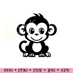 Baby Monkey SVG, Cute Monkey cutfile, Cricut Silhouette Monkey Baby Animal Clipart PNG Iron on Vinyl Laser Engraving, Commercial use