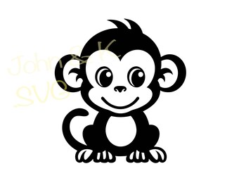 Baby Monkey SVG, Cute Monkey cutfile, Cricut Silhouette Monkey Baby Animal Clipart PNG Iron on Vinyl Laser Engraving, Commercial use