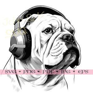 Bulldogge SVG, DJ Bulldogge Vektor, Schnittdatei Cricut Silhouette Hund Clipart Png Jpg Pdf Png Eisen auf Vinyl Lasergravur, kommerzielle Nutzung