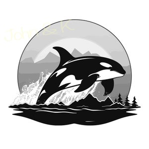 Killer whale Svg, breaching Orca svg cutfile Clipart Cricut Silhouette png jpg pdf eps Iron on Vinyl Laser Engraving, Commercial use