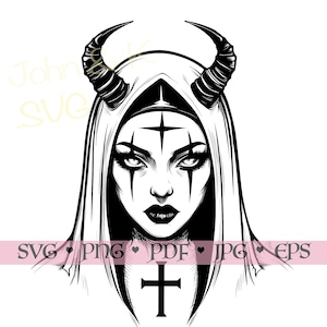 Devil Svg, Devil Nun svg,  Devil Clipart Cricut Silhouette Devil Beauty png jpg pdf eps Iron on Vinyl Laser Engraving, Commercial use