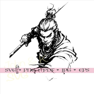Monkey King Svg, WuKong svg, Journey to the West decoração Silhueta Clipart Jpg Pdf Png Ferro em vinil Gravação a laser, Uso comercial