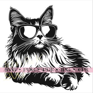 Maine coon Svg, impression de chat de mode, chat coupe Clipart Cricut Silhouette png jpg pdf eps fer sur vinyle gravure laser, usage Commercial