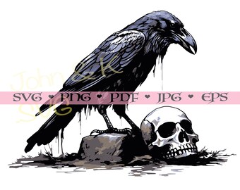 Raven Svg, Raven with skull svg, Cricut Silhouette Raven skull Clipart png jpg pdf eps Iron on Vinyl Laser Engraving, Commercial use