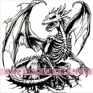 Dragon Svg, Skeleton Dragon vector for Fleece Shirt Towel decor, Cutfile png Pdf jpg Iron on Vinyl Laser Engraving, Commercial use