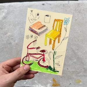 Cartão postal | Desenho | Arte original | Decoração para casa | Parede de galeria | Ilustração | Abstrato | Arte pequena | Belas artes | Técnica mista | Colecionável |