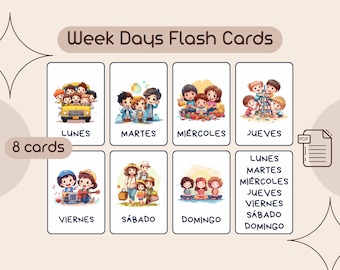 Days of the week Cards • SPANISH LANGUAGE • 8 Montessori Cards • Educational Printable Cards • Pre-School Cards • Printable Flashcards