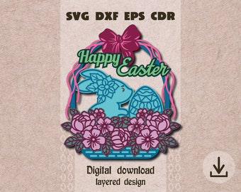Layered Easter basket svg Happy Easter svg Layered Easter bunny svg Easter egg svg Easter shadow box svg Cricut maker svg Layered papercraft