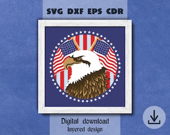 Layered American eagle svg 4-th of July svg Independence Day svg Layered mandala svg USA flag svg Patriotic shadow box svg Cricut maker svg