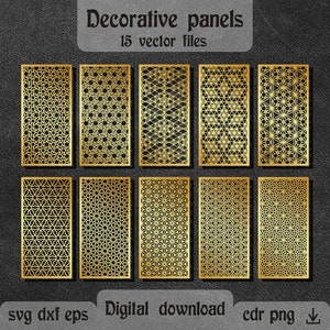 15 Arabisch decoratief paneel dxf Geometrische ontwerpen decoratief partitiescherm dxf voor CNC-router Scheidingswand dxf-bestanden voor plasma Home decor