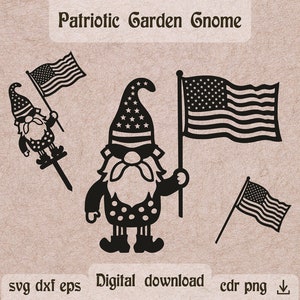 Nain de jardin patriotique avec drapeau américain svg piquets de jardin svg nain du 4 juillet dxf nain de jardin découpé au laser nain mignon svg décoration de jardin dxf