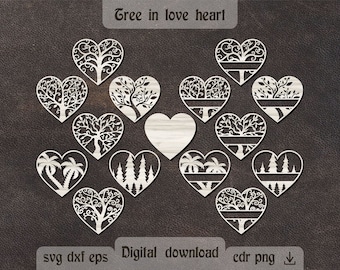 Tree of life in heart svg Wedding decor dxf Valentine day svgFamily tree svg Split tree svg Valentine heart laser cut Love heart monogram