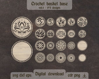 Crochet basket base svg Floral Mandala Macrame base dxf Crochet bag base svg Round basket bottom svg Laser cut craft Knitting bottom svg
