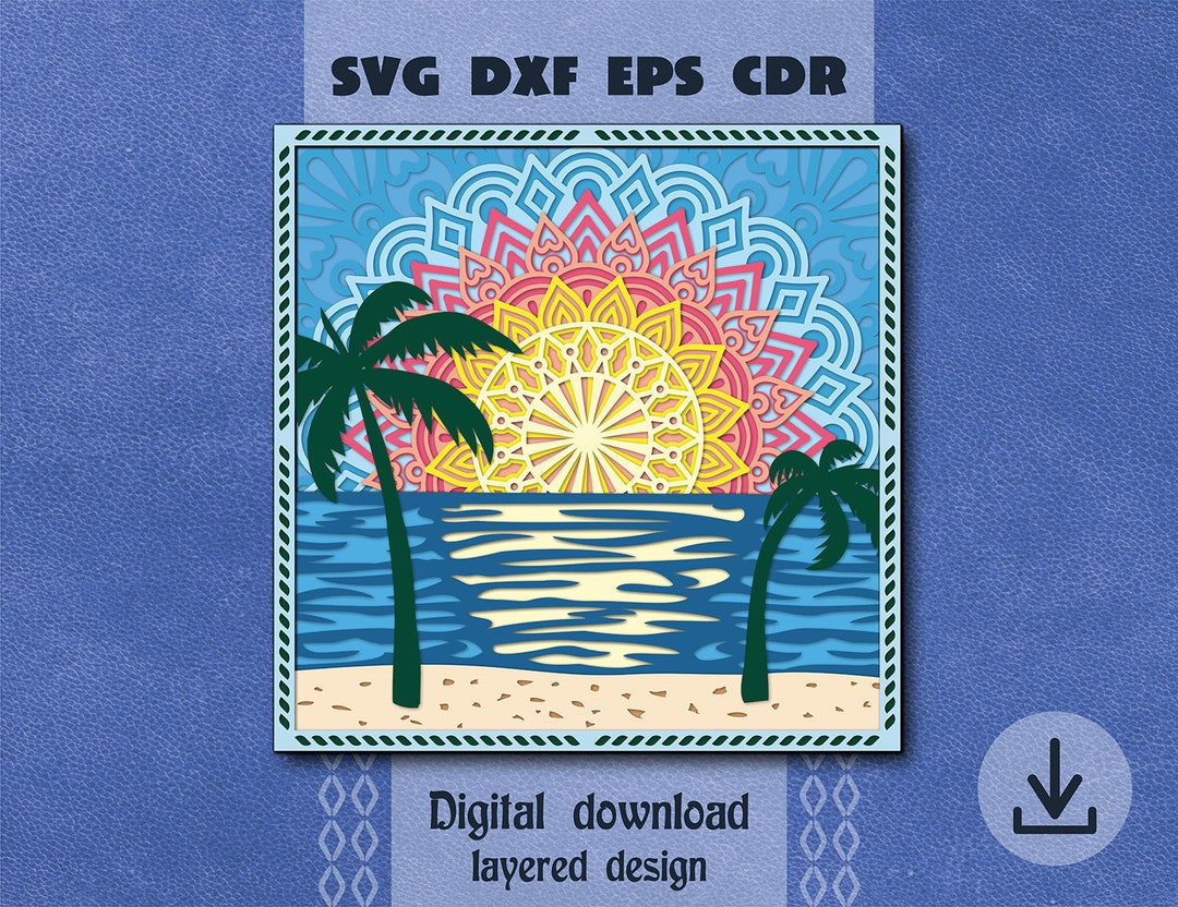 Beach Sunrise Layered Mandala Svg Tropical Beach Life Svg Ocean Sunrise