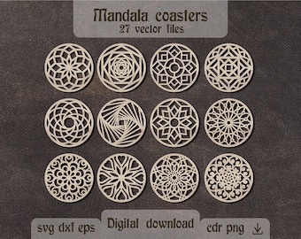 27 Round Mandala coasters svg Mandala wall decor dxf Circle Mandala svg Glowforge svg Mandala laser cut Grill trivets svg Mother's Day gift