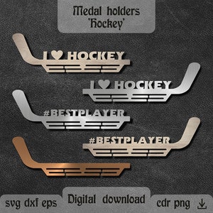 Bastone da hockey Porta medaglia dxf Bastone da hockey SVG Porta medaglia per personalizzazione Modello di taglio laser Regalo per giocatore di hockey File di taglio Glowforge