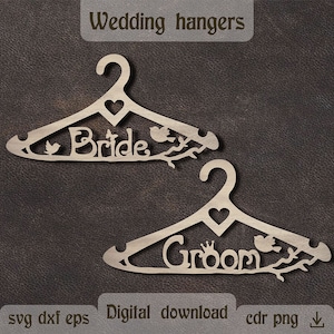 Wedding hangers svg Laser cut Wooden hangers dxf Bridal shower gift Wedding decor dxf Bride svg Groom svg Bridal dress hangers laser cut dxf