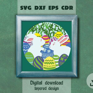 Lapin de Pâques en couches svg Oeufs de Pâques svg Joyeuses Pâques svg printemps Pâques shadow box svg oeufs de Pâques svg Cricut maker svg en couches papercraft