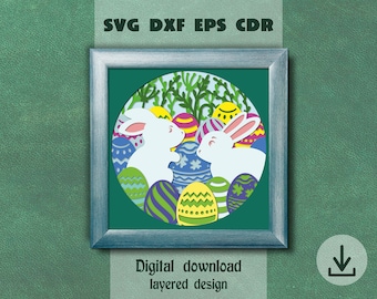 Layered Easter bunny svg Easter eggs svg Happy Easter svg Spring Easter shadow box svg Layered eggs svg Cricut maker svg Layered papercraft