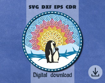 Rodzina pingwinów w formacie SVG Mandala pingwina w formacie SVG Mandala w formacie SVG Cricut Maker w formacie SVG Pudełko z cieniem pingwina w formacie SVG Dziecko pingwina z rodzicem w formacie SVG