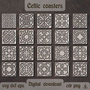 20 Keltische knoop onderzetters svg Iers decor dxf vierkante onderzetters lasergesneden houten onderzetters dxf vierkante Keltische knoop svg Keltische svg St Patrick Day