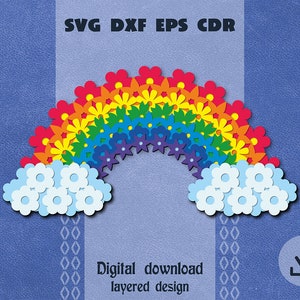 Layered Regenbogen Mandala svg 3D Blume regenbogen svg Regenbogen Schatten Box svg Cricut svg Blumen regenbogen dxf Glowforge svg