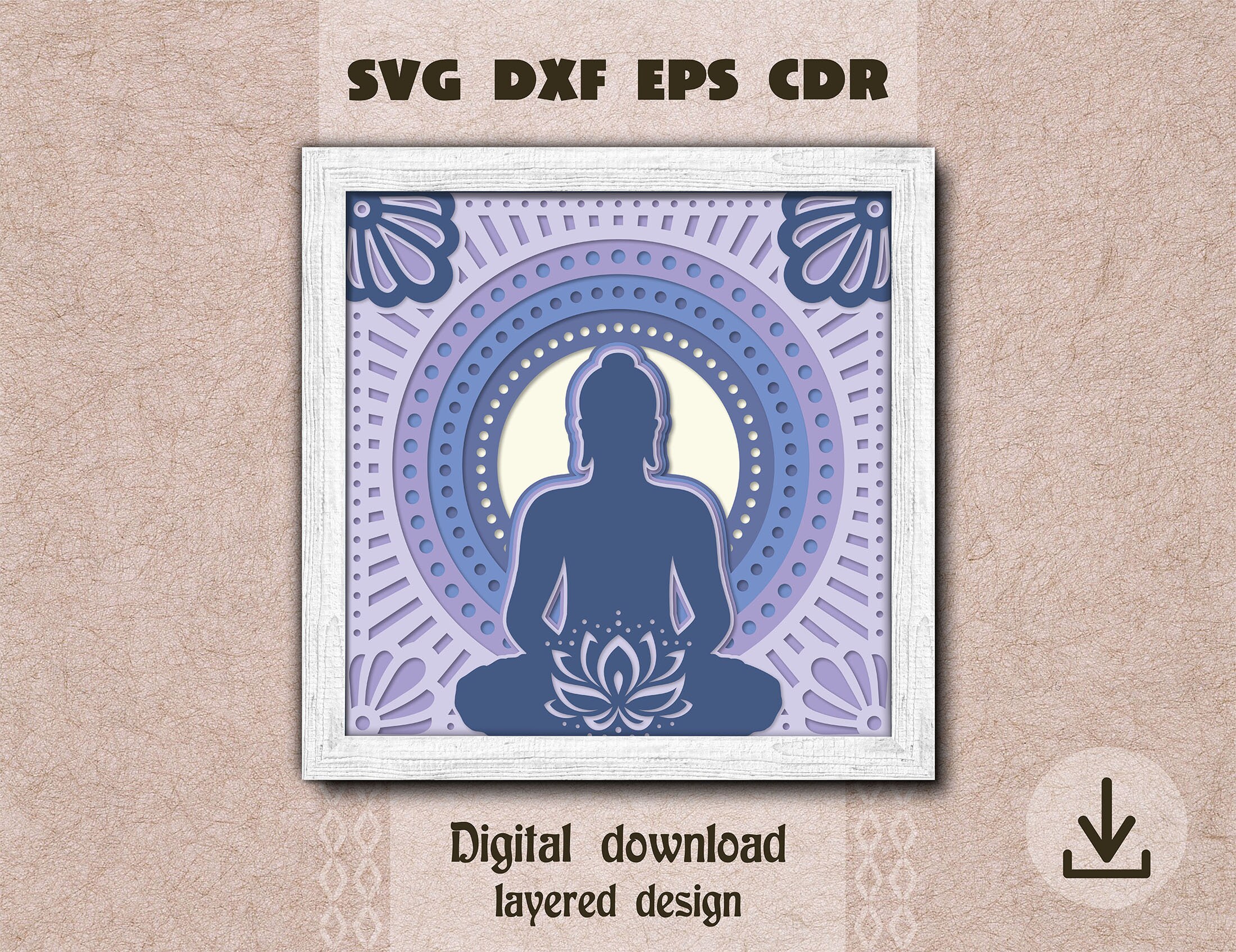 Yoga Layered Mandala Svg Lotus Flower Svg Mandala Buddha Shadow Box Svg ...