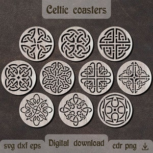 Celtic knot coasters svg Irish decor dxf Celtic coasters laser cut Coasters bundle St Patricks day decor svg Glowforge Round celtic knot svg