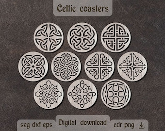 Celtic knot coasters svg Irish decor dxf Celtic coasters laser cut Coasters bundle St Patricks day decor svg Glowforge Round celtic knot svg