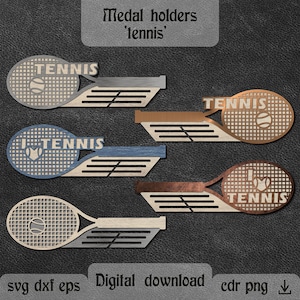 Tennisschläger Medaillenhalter Dxf Tennisschläger svg Tennisschläger Laser geschnitten Vorlage Geschenk für Tennisspieler Glowforge Sport Medal Aufhänger svg