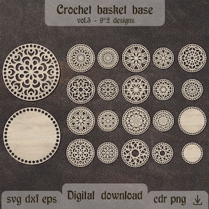 Base del cestino all'uncinetto in formato SVG Mandala Macrame base dxf Base della borsa all'uncinetto in formato SVG Fondo del cestino rotondo in formato SVG Macrame Taglio laser artigianale Fondo in maglia in formato SVG