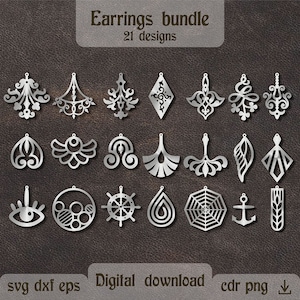 21 Ohrringe svg Ohrringe Bundle Ohrringe Vorlage svg Schmuckanhänger svg Kunstleder Boho Ohrringe svg Blumenverzierung svg Cricut Maker