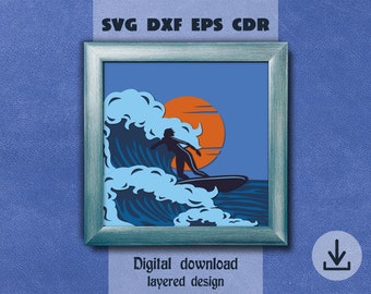 Layered Surfing svg Layered waves svg Tropical Beach life svg Gift for surfer shadow box svg Tropical sunrise svg Ocean svg Cricut maker svg