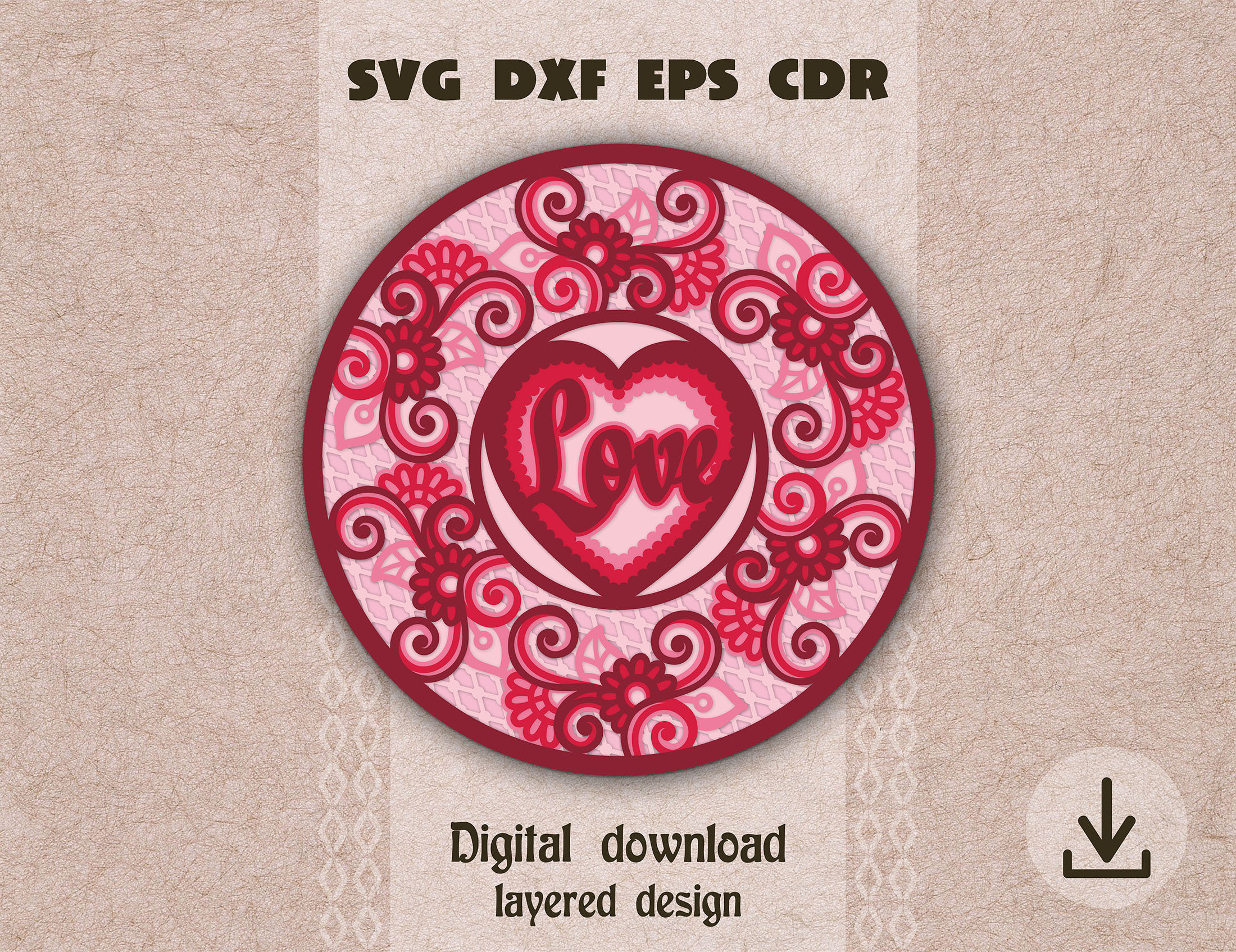 Layered Heart Mandala Svg Floral Mandala Svg Layered Love Svg Layered ...