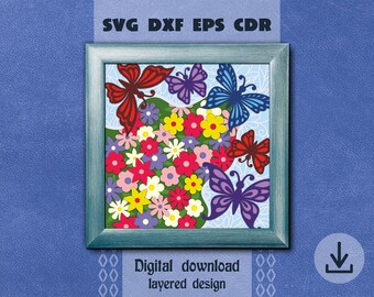 Layered Butterfly Meadow SVG: Floral Shadow Box Papercraft (Digital Download)
