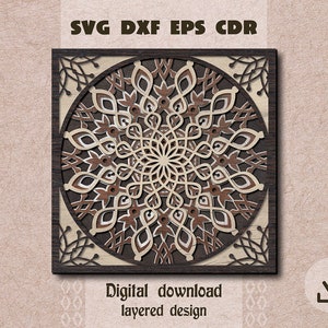 Layered mandala svg Christmas snowflake mandala svg Layered snowflake svg Shadow box svg 3d mandala dxf Cricut maker svg Laser cut mandala