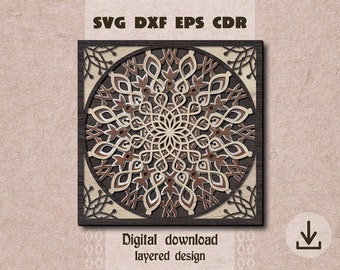 Layered mandala svg Christmas snowflake mandala svg Layered snowflake svg Shadow box svg 3d mandala dxf Cricut maker svg Laser cut mandala