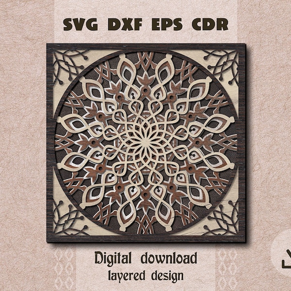 Layered mandala svg Christmas snowflake mandala svg Layered snowflake svg Shadow box svg 3d mandala dxf Cricut maker svg Laser cut mandala