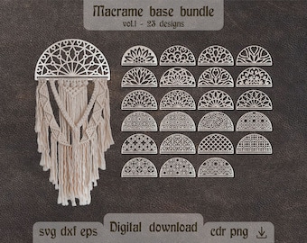 Mandala macrame base svg, Macrame hanger for Glowforge svg, Laser Cnc Projects, Round macrame svg bundle Macrame Laser cut Bow holder svg
