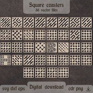 Quadratische Untersetzer Abstraktes Design Untersetzer Laser geschnitten Glowforge svg Dekorative Platte dxf Untersetzer bündel Geometrisches Design Untersetzer dxf