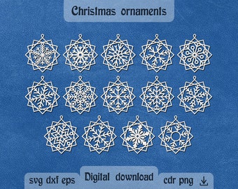 Christmas ornaments svg Christmas snowflakes svg Winter decor svg Snowflake ornaments laser cut files Christmas tree decor dxf Cricut svg