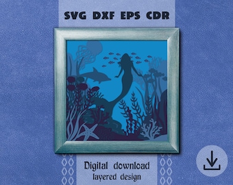 Layered mermaid svg Layered underwater world svg Dolphin svg Layered mandala svg Mermaid shadow box svg Layered papercraft Cricut maker svg