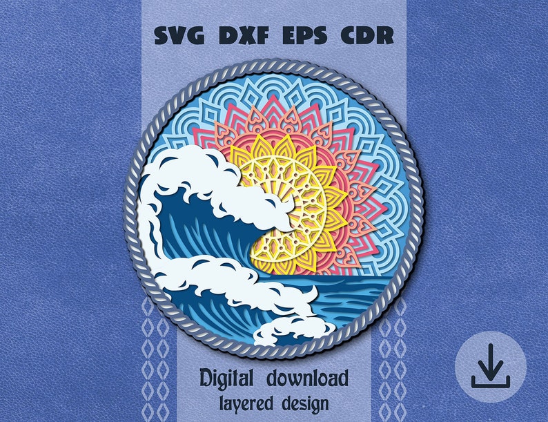Ocean Waves Svg Sunrise Layered Mandala Svg 3d Shadow Box Svg Beach ...