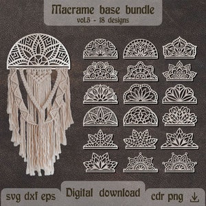 Mandala macramé base svg, suspension en macramé pour Glowforge svg, svg support en macramé, lot de svg rond en macramé macramé découpé au Laser porte-arc svg