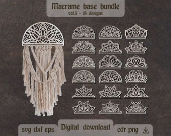 Mandala macrame base svg, Macrame hanger for Glowforge svg, Macrame holder svg, Round macrame svg bundle Macrame Laser cut Bow holder svg