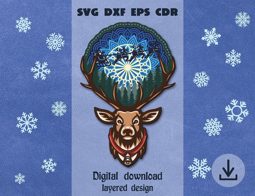 Layered Christmas Reindeer Svg Layered Mandala Svg Santa Claus Svg ...