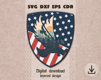 Layered American eagle svg Layered mountains svg 4-th of July Independence Day svg USA flag svg Patriotic shadow box svg Cricut maker svg